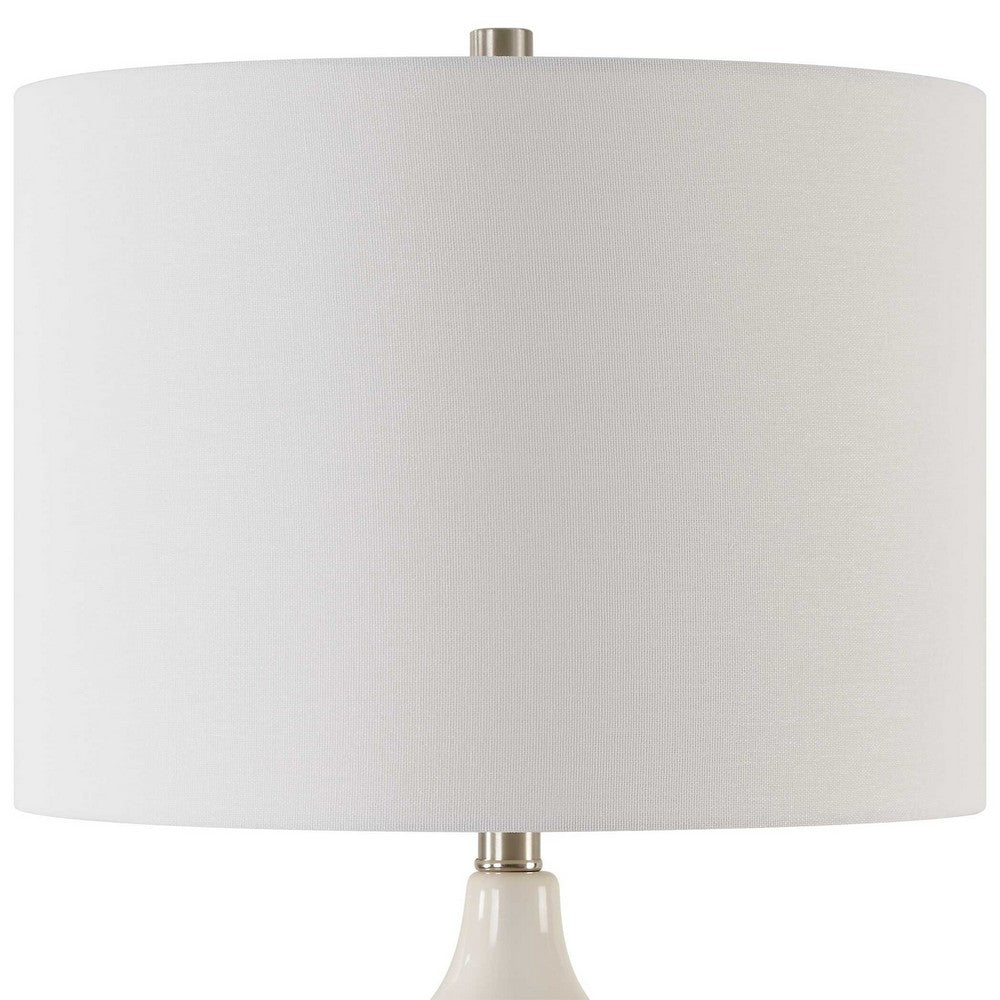 Table Lamp | Distressed White Ceramic | Off White Linen Shade | 29"