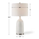 Table Lamp | Distressed White Ceramic | Off White Linen Shade | 29"