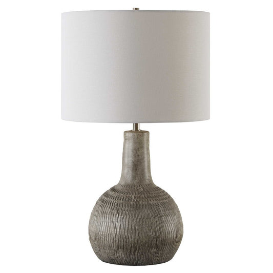 Table Lamp | Ivory Gourd Shaped Ceramic | Off-White Linen Shade | 24"