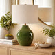 Table Lamp | Moss Green Textured Ceramic & Beige Linen Shade | 23"