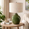 Table Lamp | Moss Green Textured Ceramic & Beige Linen Shade | 23"