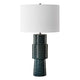 Table Lamp | Teal Ribbed Ceramic Base & White Linen Shade | 28"