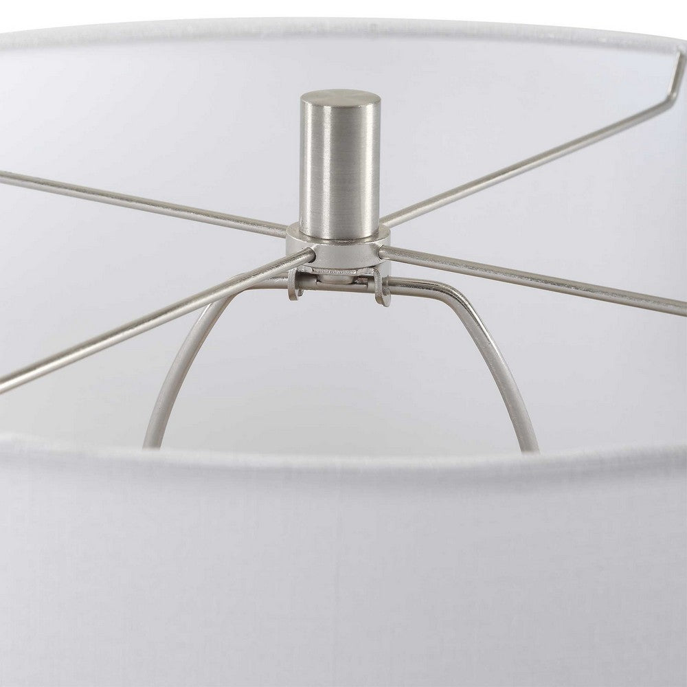 Table Lamp | Teal Ribbed Ceramic Base & White Linen Shade | 28"