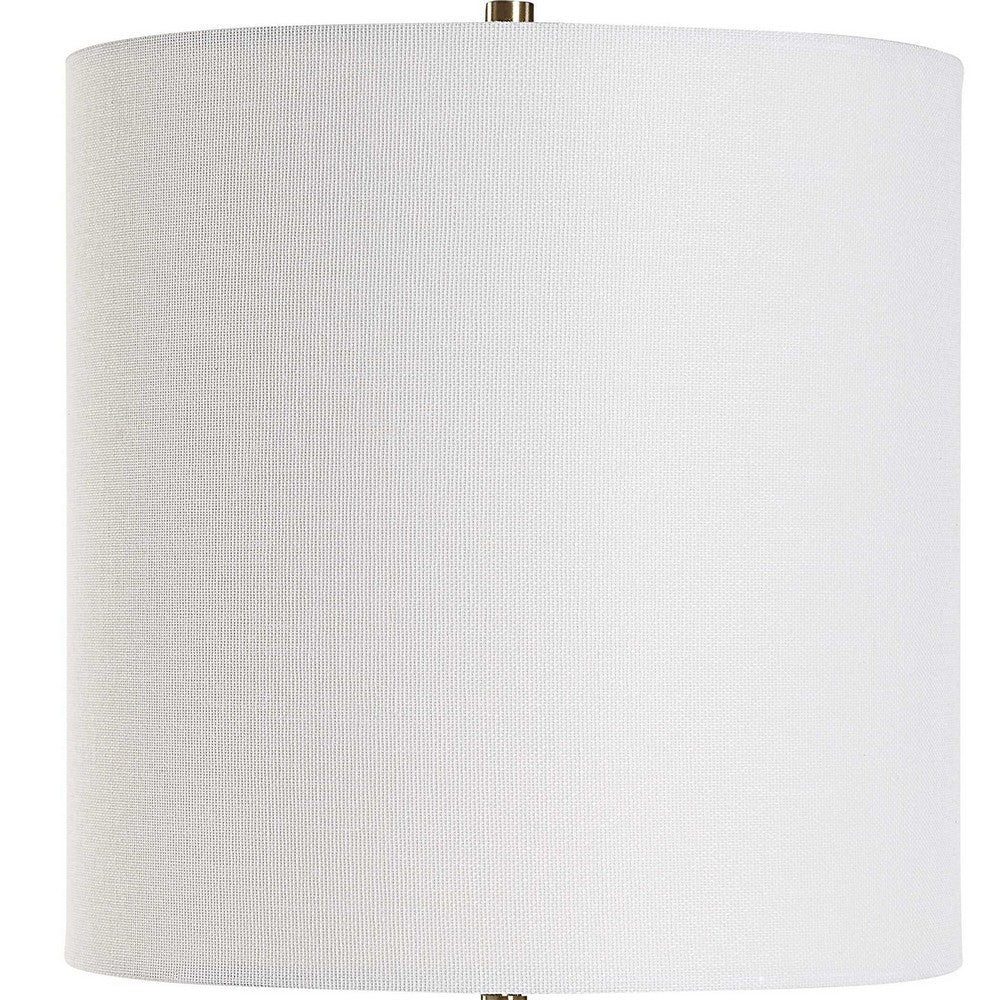 Table Lamp | Crystal Base | White Linen Shade | 32" Antique Brass