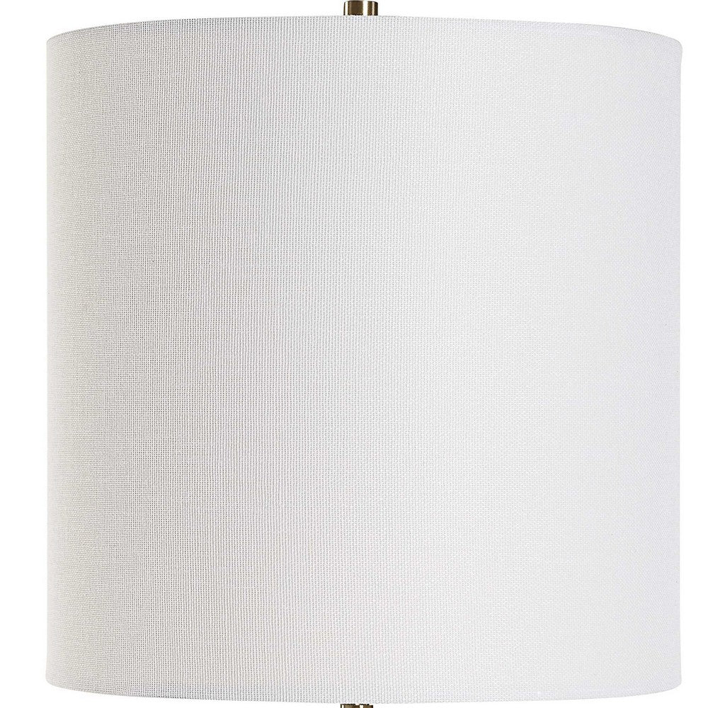 Table Lamp | Crystal Base | White Linen Shade | 32" Antique Brass