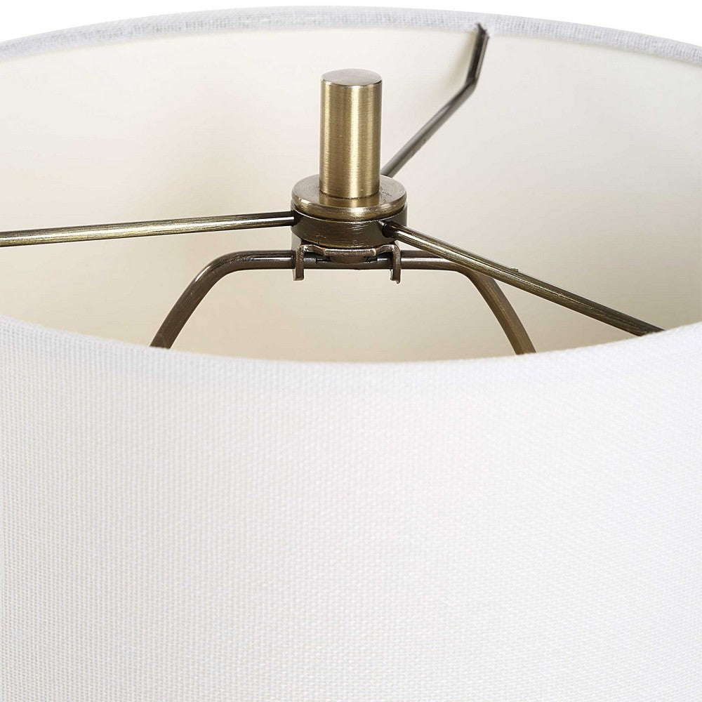 Table Lamp | Crystal Base | White Linen Shade | 32" Antique Brass
