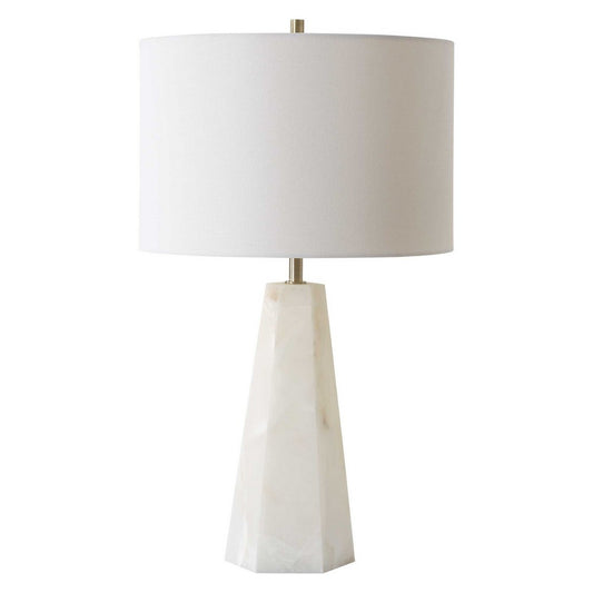 Accent Table Lamp | Cream Marble Base | Off White Linen Shade | 23"