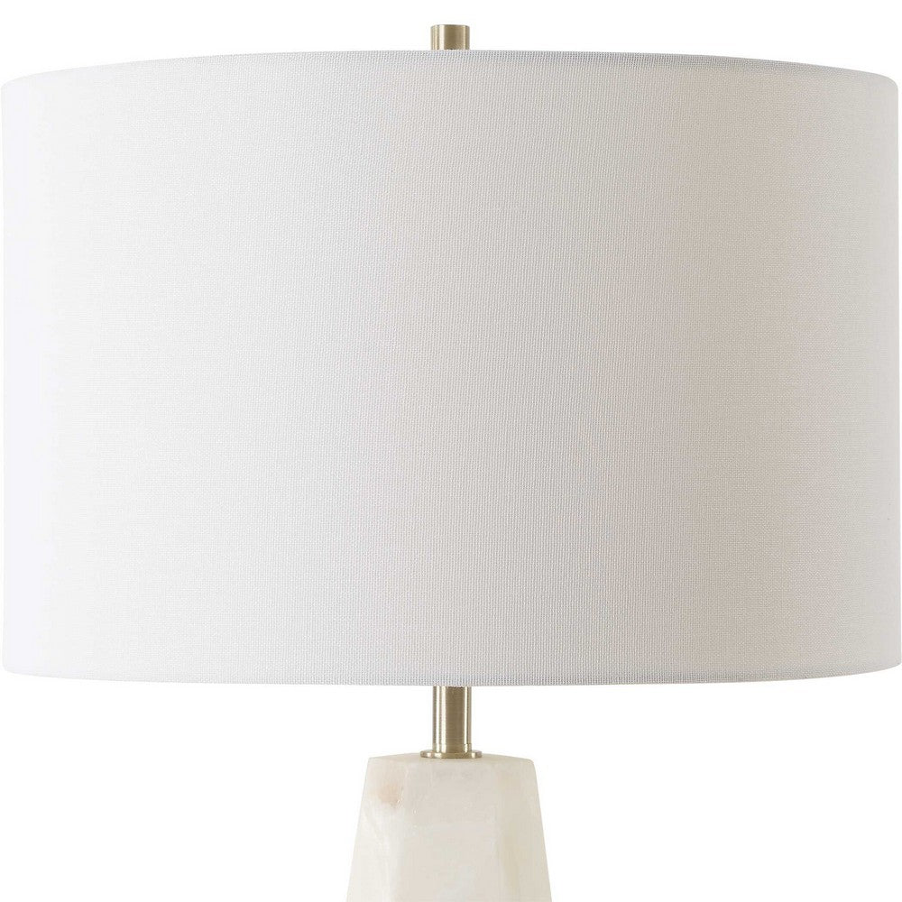 Accent Table Lamp | Cream Marble Base | Off White Linen Shade | 23"