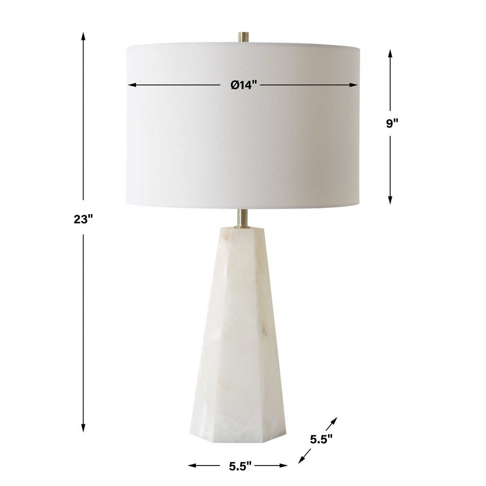 Accent Table Lamp | Cream Marble Base | Off White Linen Shade | 23"