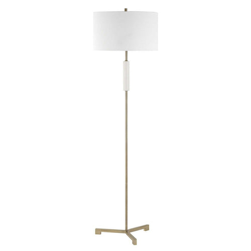 Floor Lamp | Off White Linen Shade | Antique Brass Metal Pole | 64"