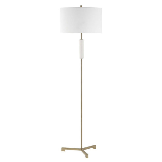 Floor Lamp | Off White Linen Shade | Antique Brass Metal Pole | 64"