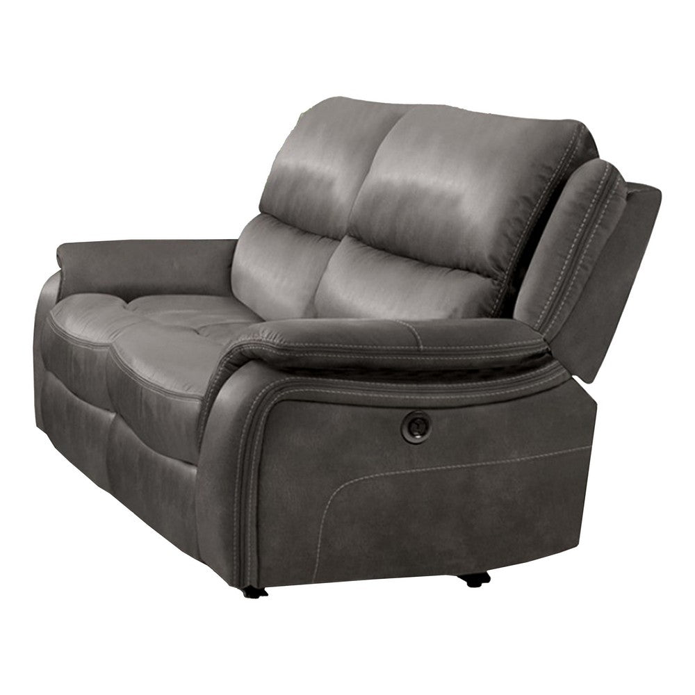 Heny Manual Reclining Loveseat | Pillow Tufted Back | Dark Gray 68"