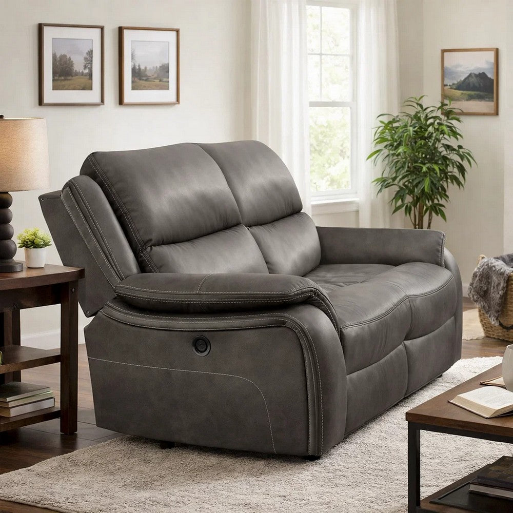 Heny Manual Reclining Loveseat | Pillow Tufted Back | Dark Gray 68"