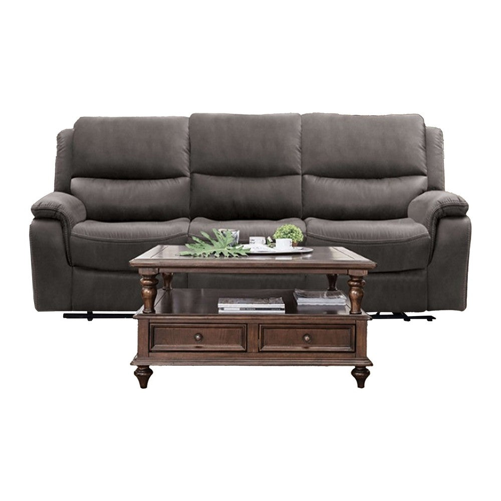 Heny Manual Reclining Sofa | Pillow Tufted Back | Dark Gray 88"