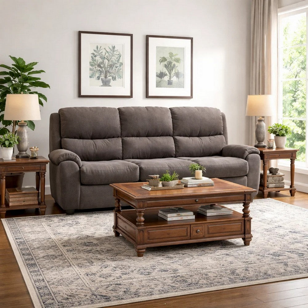 Heny Manual Reclining Sofa | Pillow Tufted Back | Dark Gray 88"
