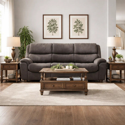 Heny Manual Reclining Sofa | Pillow Tufted Back | Dark Gray 88"
