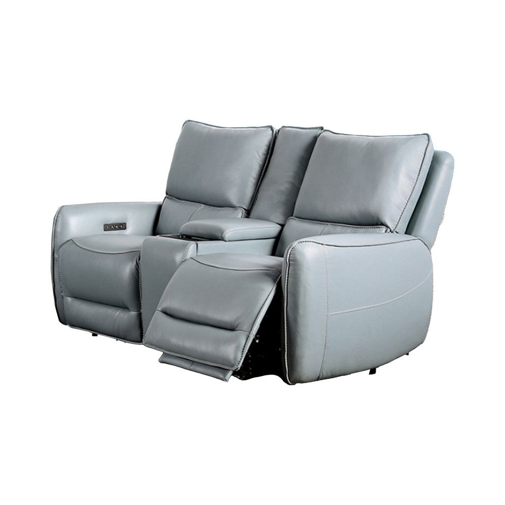 Pono Power Recliner Loveseat | Pale Blue Top Grain Leather | 74"