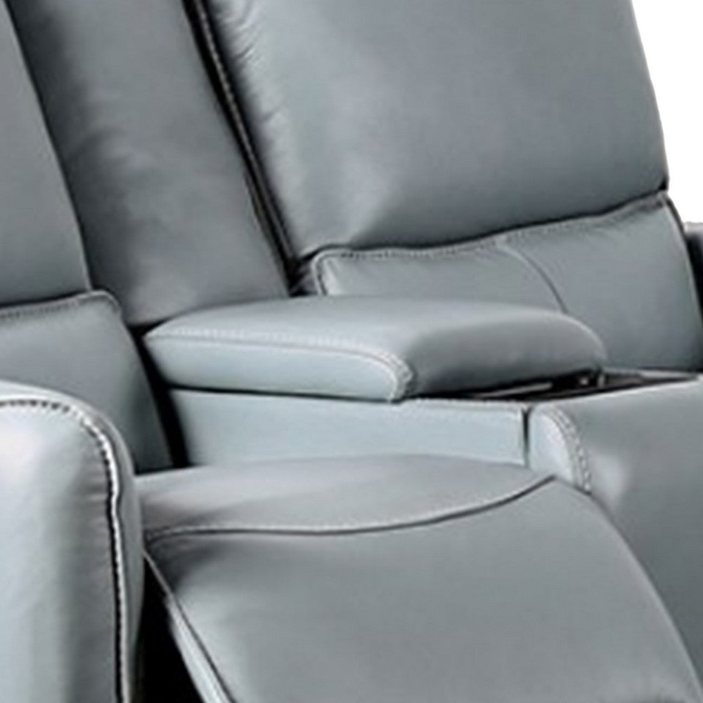 Pono Power Recliner Loveseat | Pale Blue Top Grain Leather | 74"