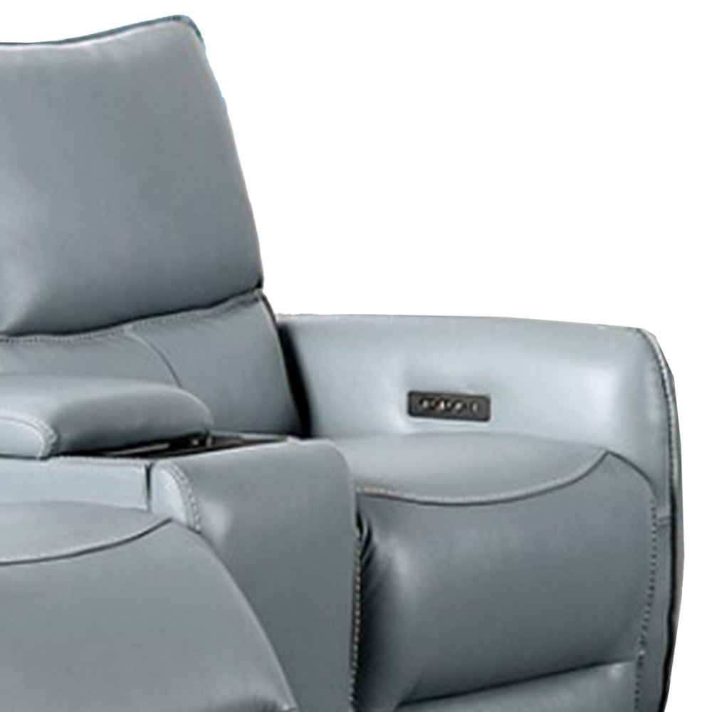 Pono Power Recliner Loveseat | Pale Blue Top Grain Leather | 74"