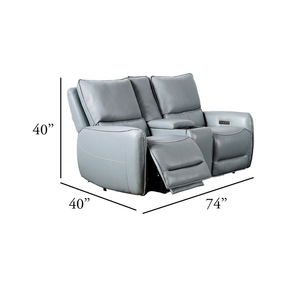 Pono Power Recliner Loveseat | Pale Blue Top Grain Leather | 74"