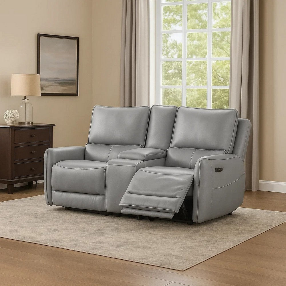 Pono Power Recliner Loveseat | Pale Blue Top Grain Leather | 74"