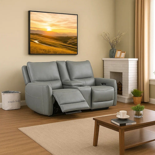 Pono Power Recliner Loveseat | Pale Blue Top Grain Leather | 74"