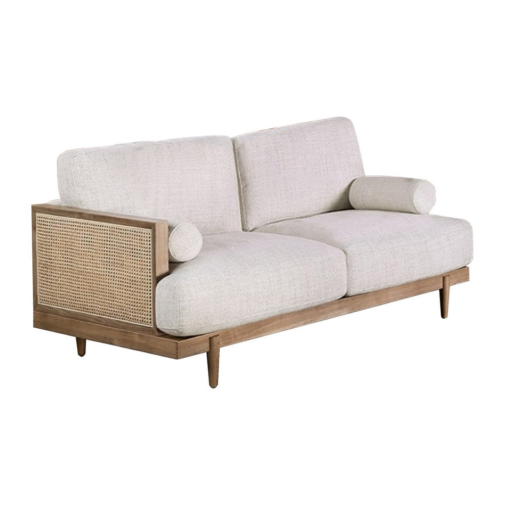 Senu Loveseat | 2 Pillows | Beige Cushion | Light Oak Brown Rattan 65"