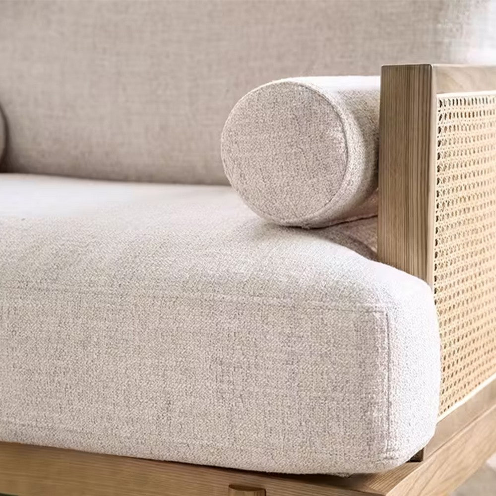 Senu Loveseat | 2 Pillows | Beige Cushion | Light Oak Brown Rattan 65"