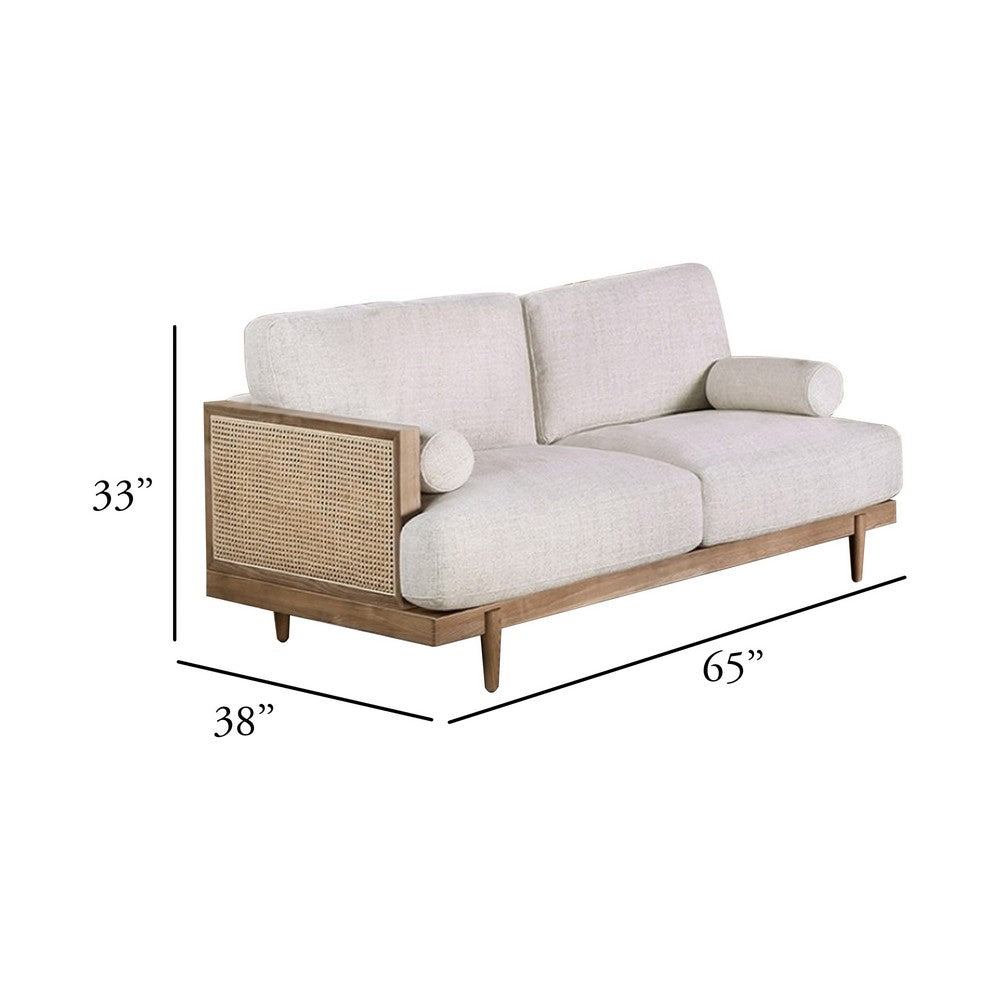 Senu Loveseat | 2 Pillows | Beige Cushion | Light Oak Brown Rattan 65"