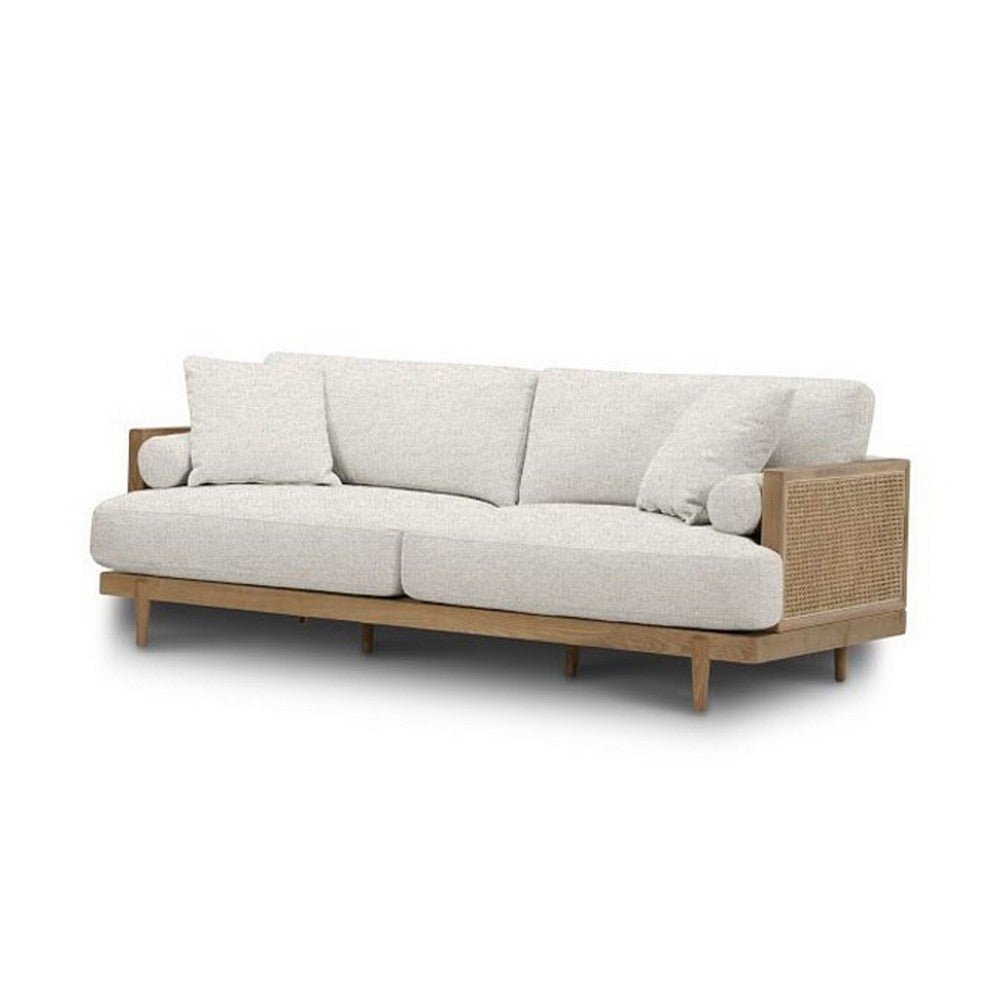Senu Sofa | 2 Pillows | Beige Cushion | Light Oak Brown Rattan 87"