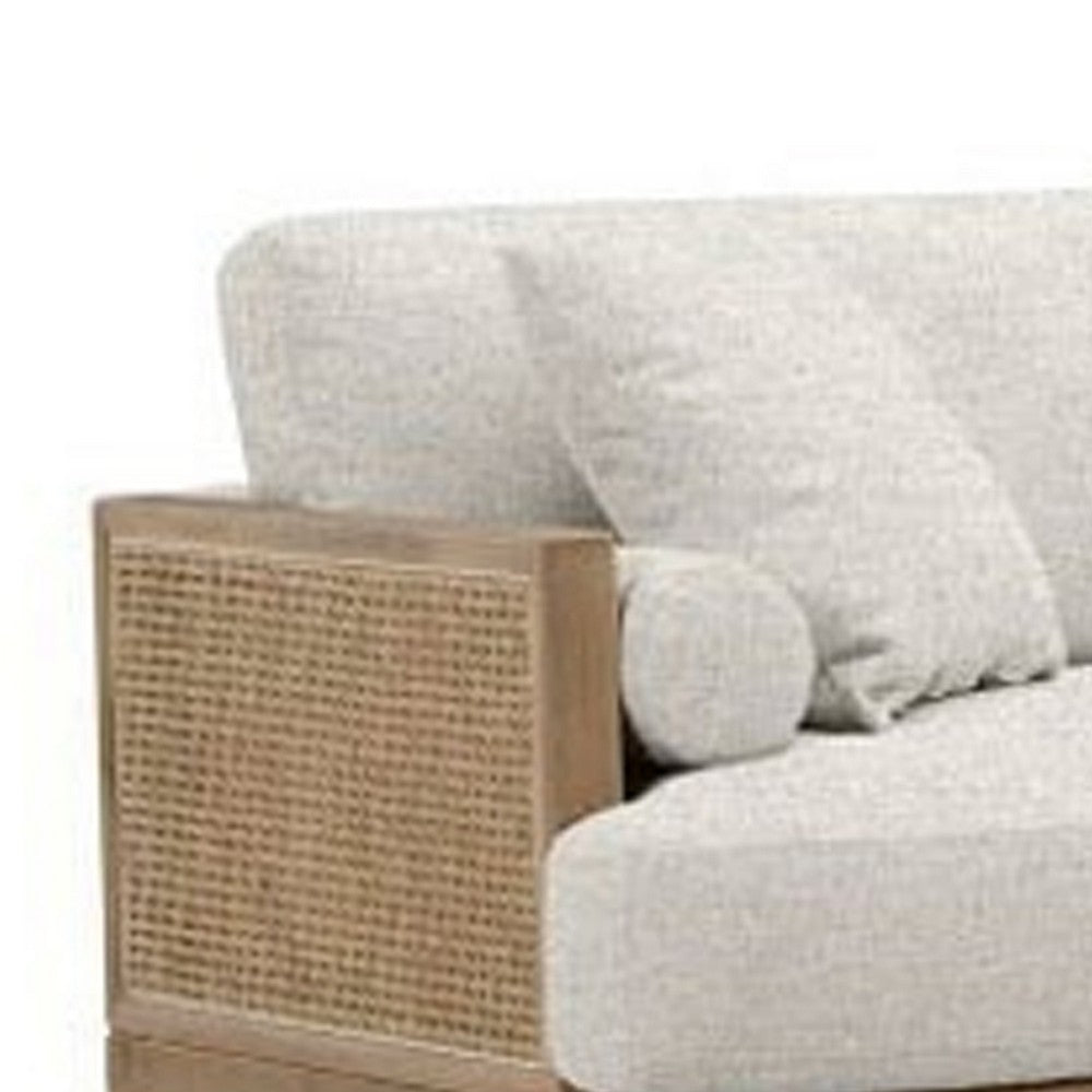 Senu Sofa | 2 Pillows | Beige Cushion | Light Oak Brown Rattan 87"