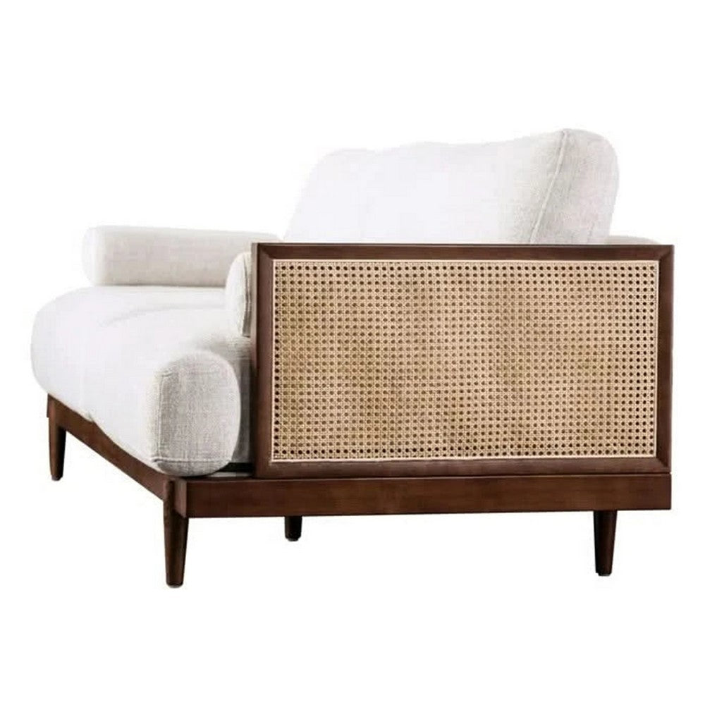 Senu Loveseat | 2 Pillows | Beige Cushion | Walnut Brown Rattan 65"