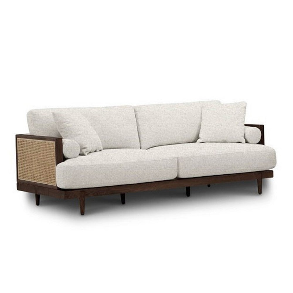 Senu Sofa | 2 Pillows | Beige Cushion | Walnut Brown Rattan 87"