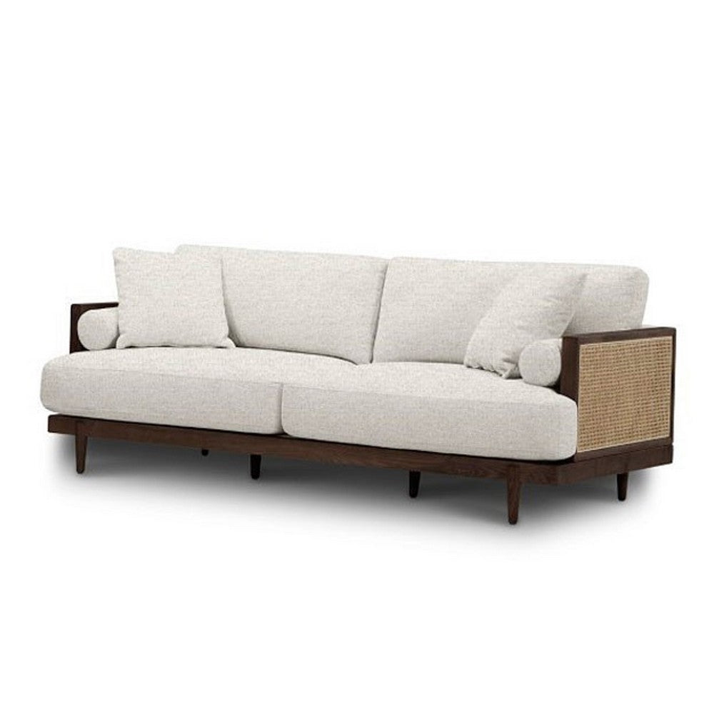 Senu Sofa | 2 Pillows | Beige Cushion | Walnut Brown Rattan 87"
