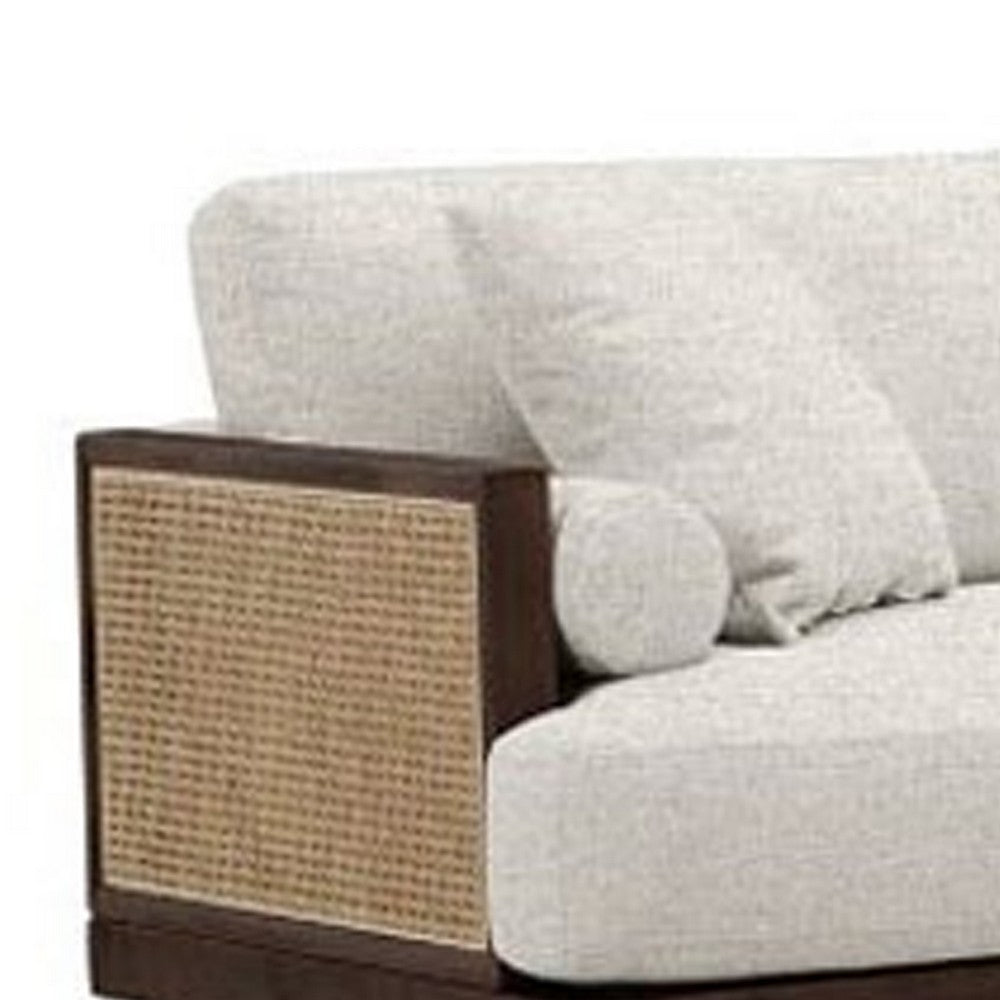 Senu Sofa | 2 Pillows | Beige Cushion | Walnut Brown Rattan 87"