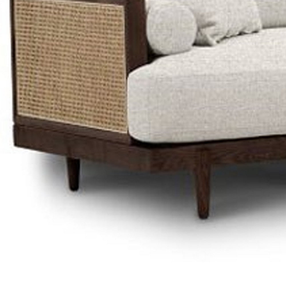 Senu Sofa | 2 Pillows | Beige Cushion | Walnut Brown Rattan 87"