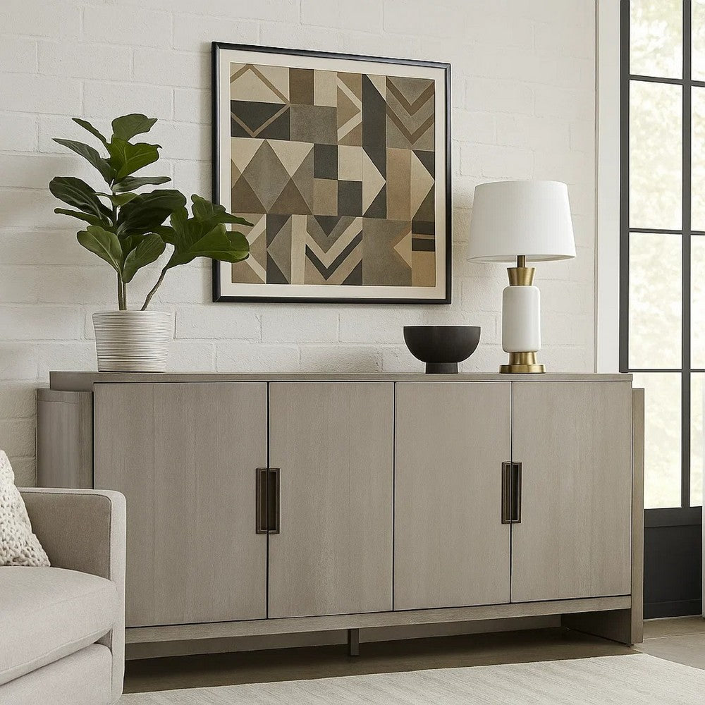 Gris Sideboard Server | 4 Doors w Metal Handles | 60" Stone Gray