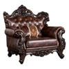 Pona Baroque Accent Chair | Ornate Carving,| Cherry Brown Faux Leather