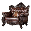 Pona Baroque Accent Chair | Ornate Carving,| Cherry Brown Faux Leather