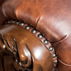 Pona Baroque Accent Chair | Ornate Carving,| Cherry Brown Faux Leather