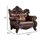 Pona Baroque Accent Chair | Ornate Carving,| Cherry Brown Faux Leather