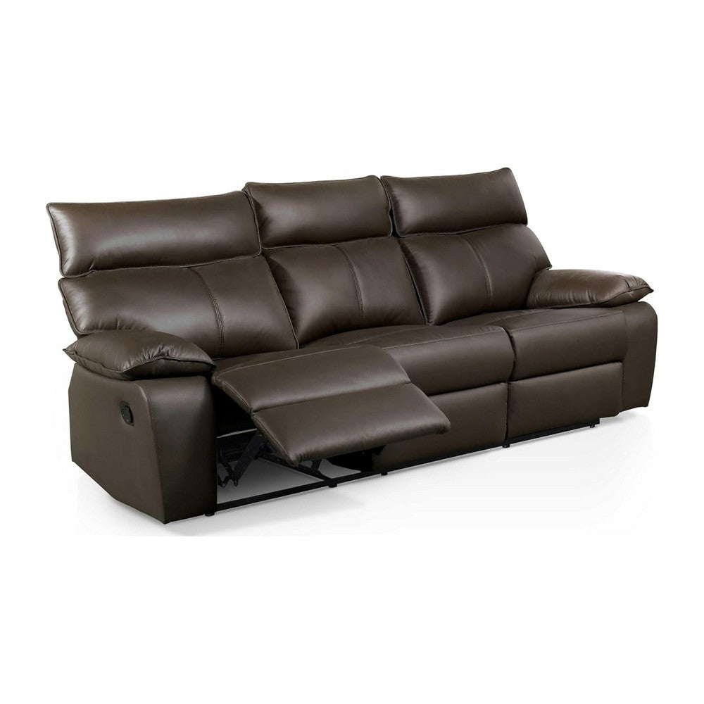 Ozy Manual Recliner Sofa | Pillow Arms | Brown Vegan Leather 88"