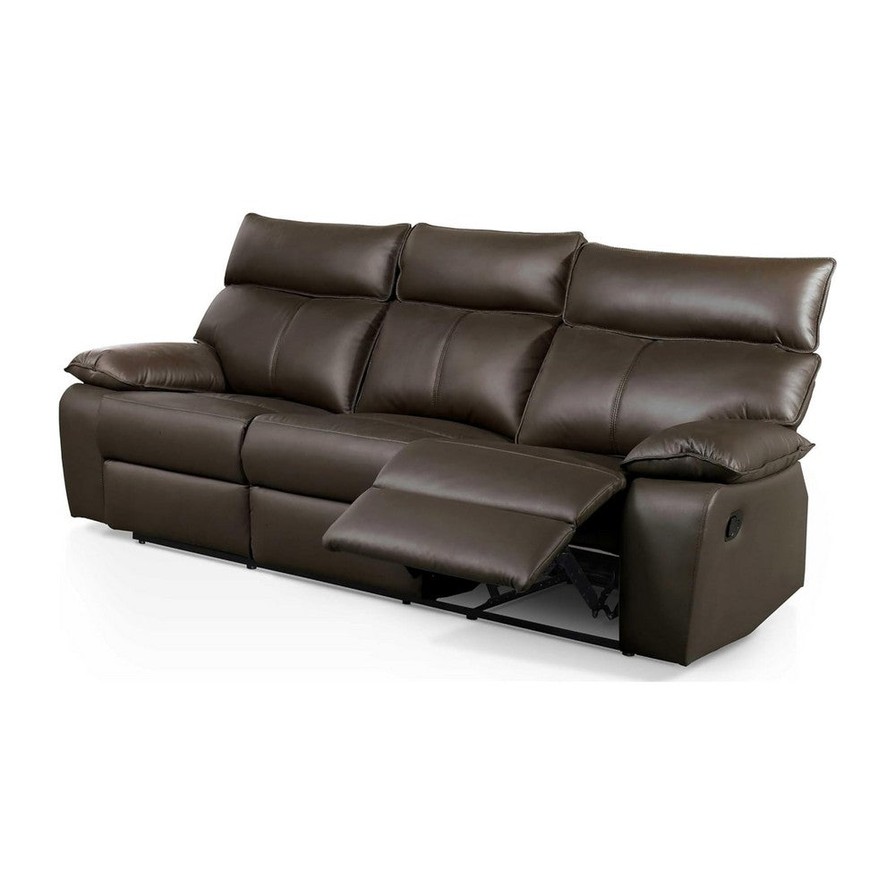 Ozy Manual Recliner Sofa | Pillow Arms | Brown Vegan Leather 88"