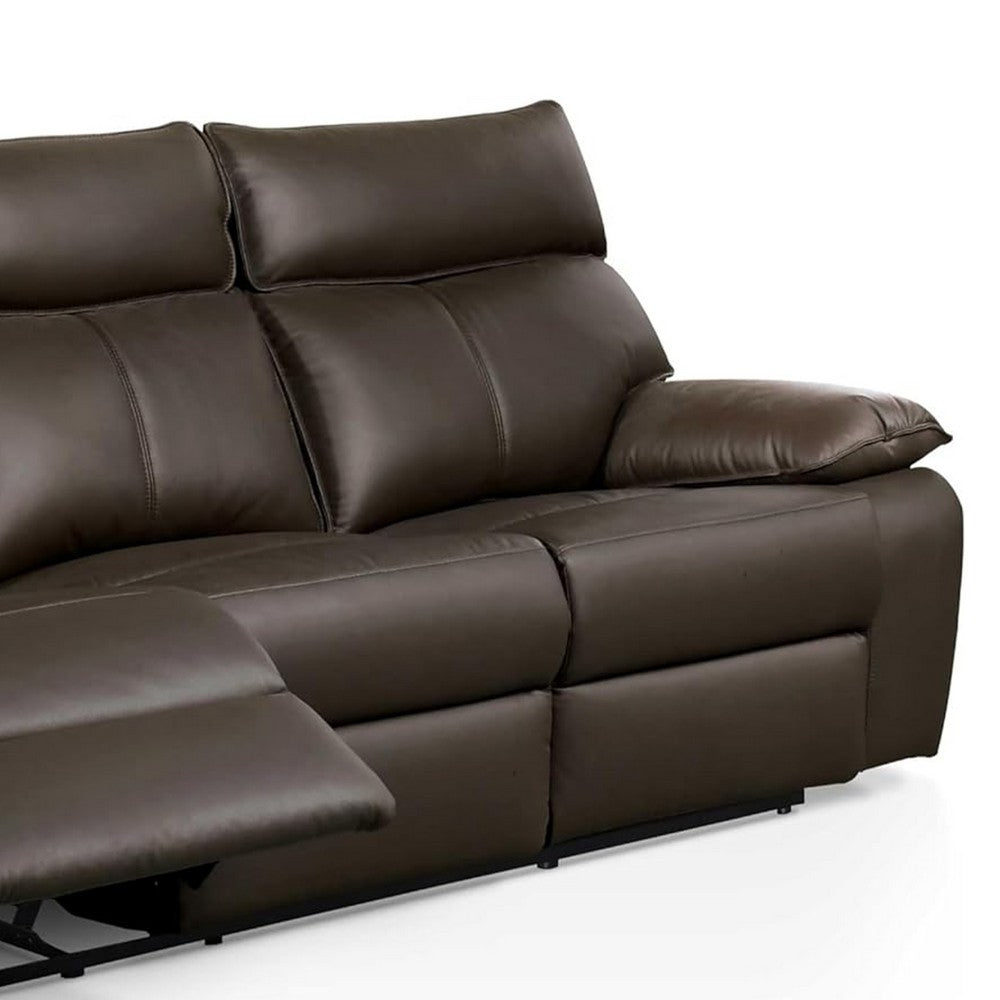 Ozy Manual Recliner Sofa | Pillow Arms | Brown Vegan Leather 88"