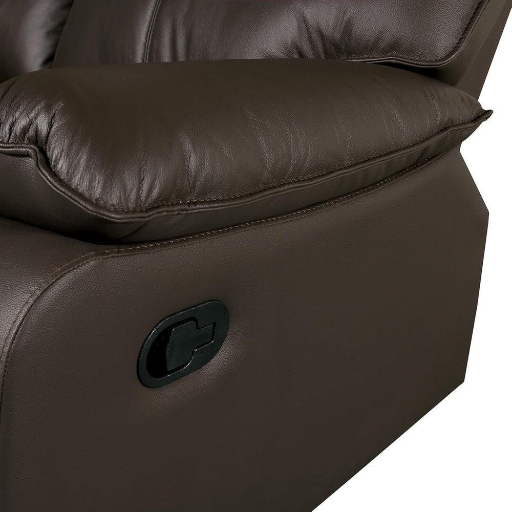 Ozy Manual Recliner Sofa | Pillow Arms | Brown Vegan Leather 88"