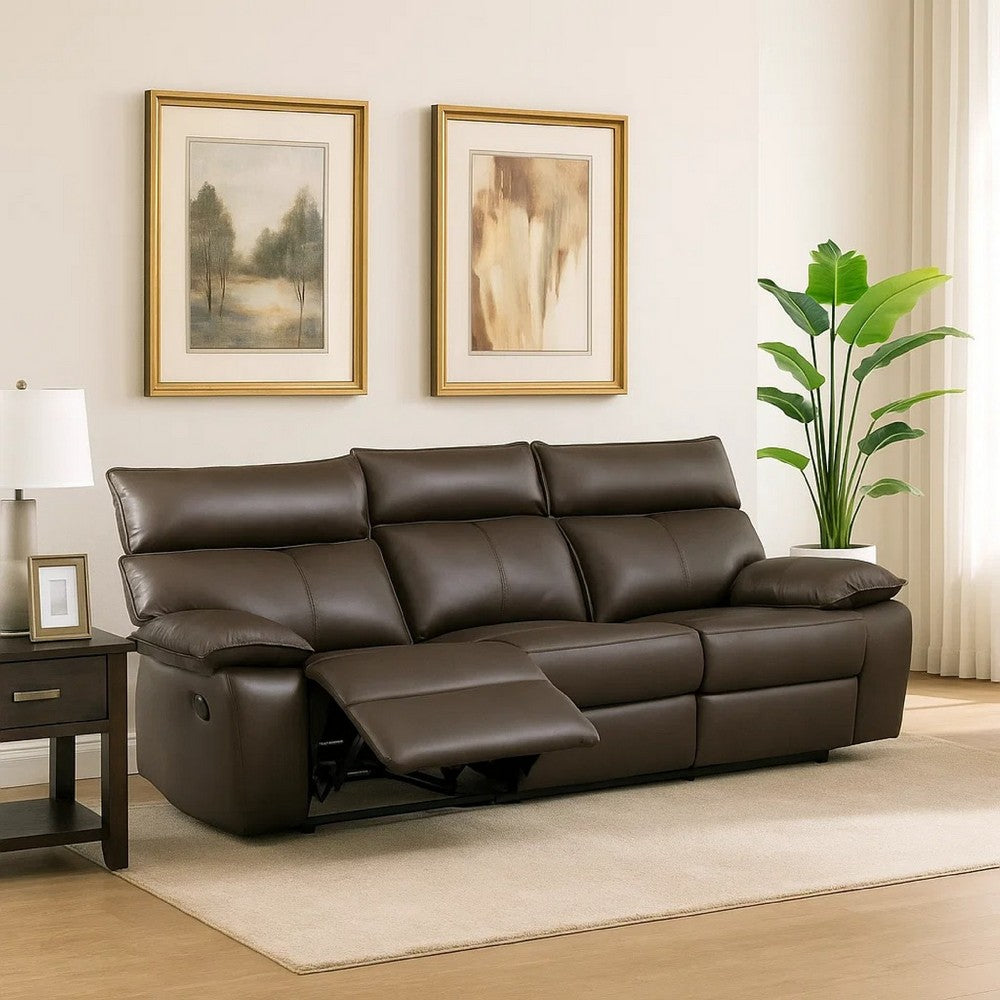 Ozy Manual Recliner Sofa | Pillow Arms | Brown Vegan Leather 88"