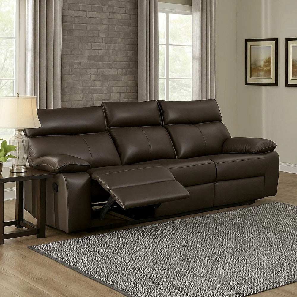 Ozy Manual Recliner Sofa | Pillow Arms | Brown Vegan Leather 88"