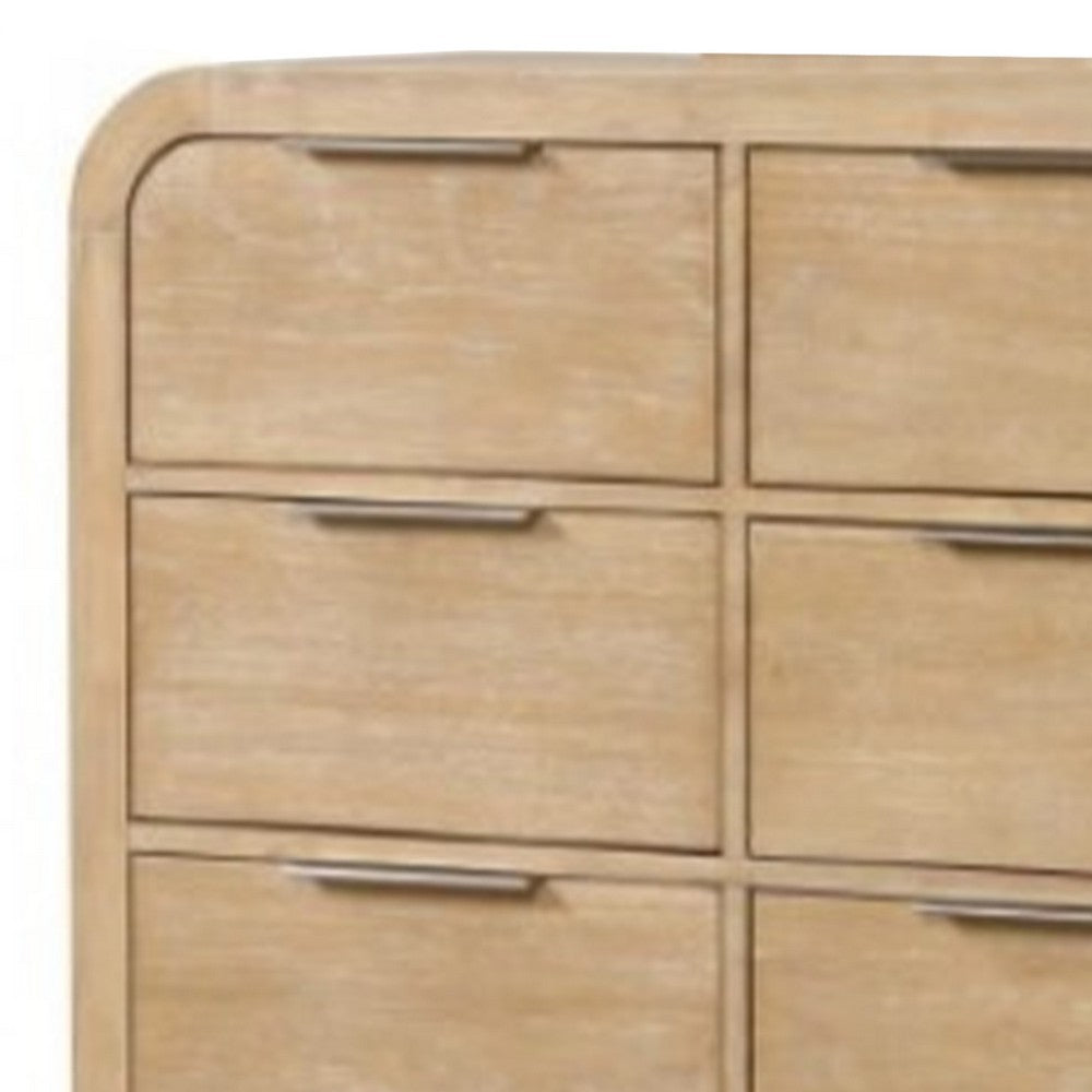 Rexa Wide Dresser | 9 Drawers | Natural Brown Wood | Metal Finger Pulls