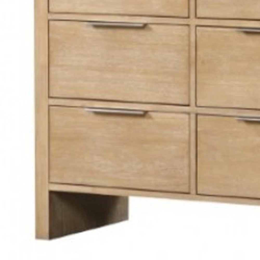 Rexa Wide Dresser | 9 Drawers | Natural Brown Wood | Metal Finger Pulls