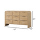 Rexa Wide Dresser | 9 Drawers | Natural Brown Wood | Metal Finger Pulls